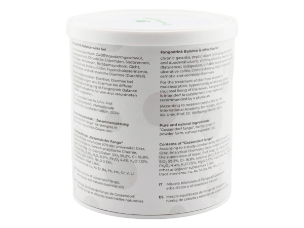 Cure de boisson à l'argile curative Fangodrink Balance avec déclaration de la composition au dos
