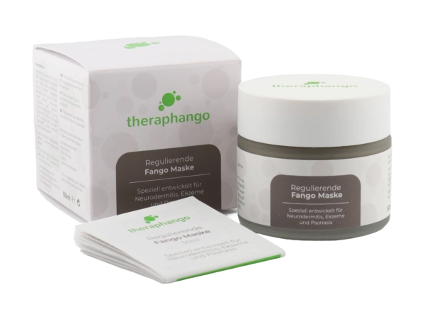 Regulating fango mask with jar, folding carton, and enclosed brochure