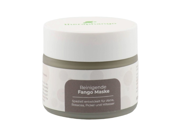 Masque de fango purifiant Theraphango dans un pot rond avec couvercle à vis blanc, sur fond clair