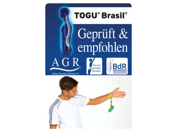 Togu Brasil Aqua Handtrainer mit Handschlaufe in Trageansicht und Rückenempfehlung